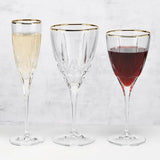 Set of 6 wine glasses with gold rim