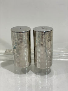 Short silver hammered salt and pepper shaker