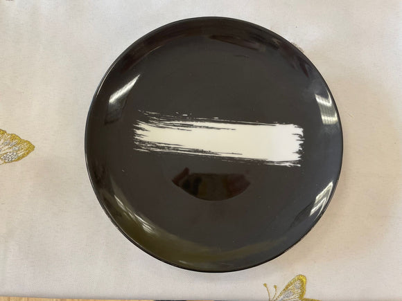 Set of 4 Black salad plate with white Design #10